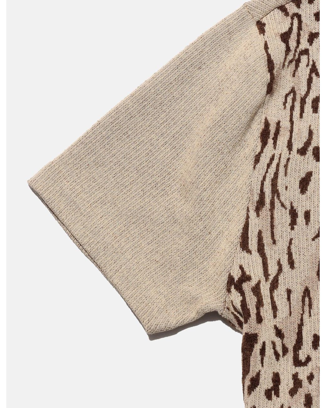 Beams Plus Natural Half Zip Knit Polo (Giraffe Jacquard) for men