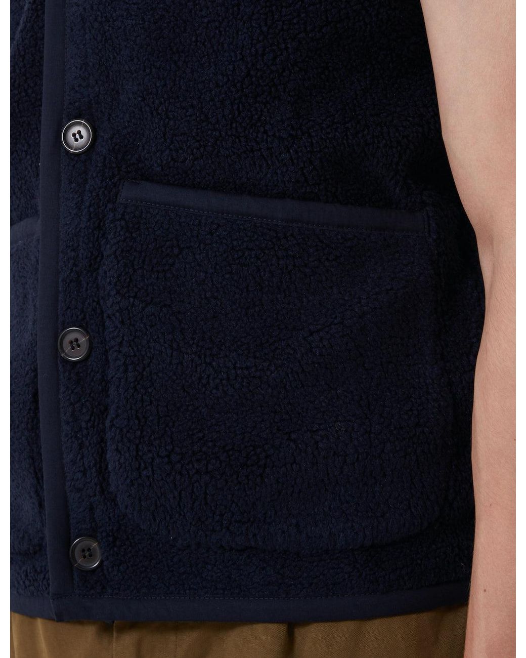 Universal Works Blue Lancaster Gilet (Mountain Fleece) for men