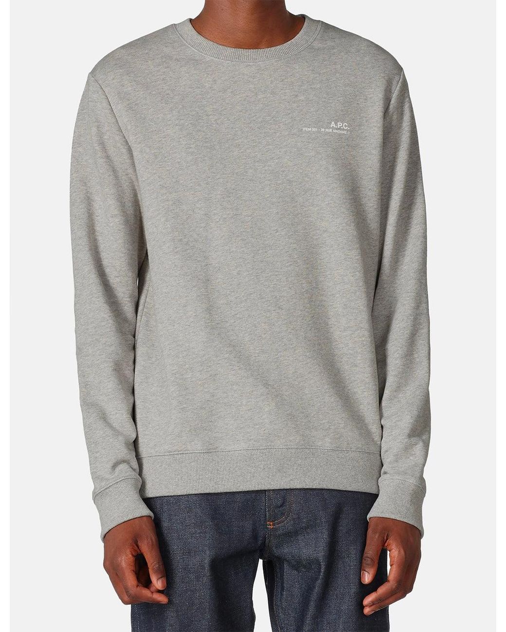 A.P.C. Gray Chest Logo Sweatshirt (39 Rue Madame) for men