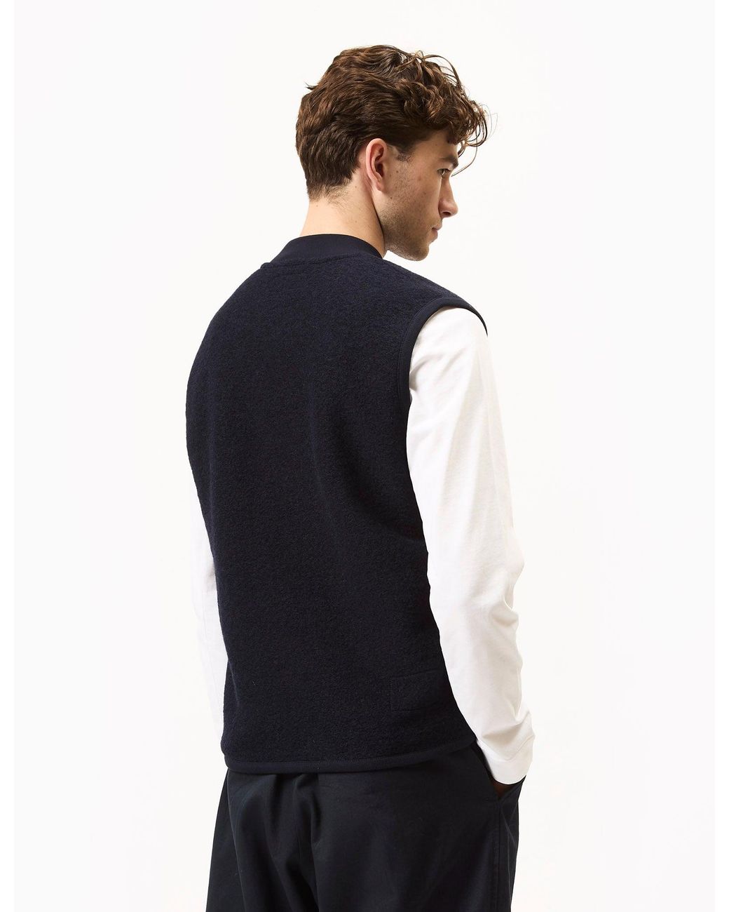 Universal Works Blue Zip Waistcoat (Wool Fleece) for men