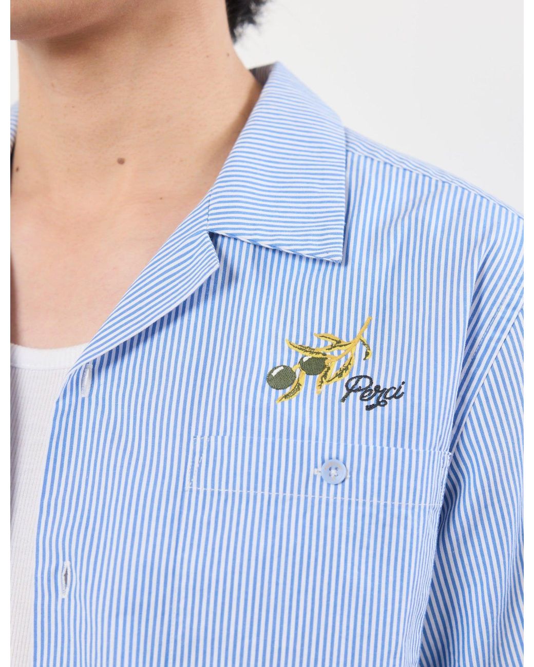 Percival Blue Capri Cuban Shirt Cotton for men