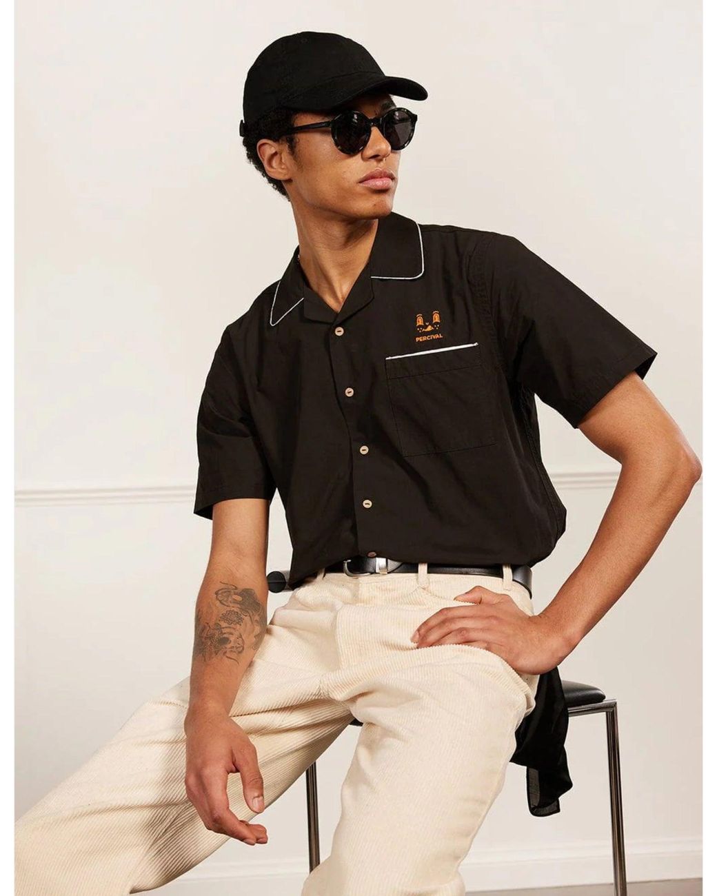 Percival Black Percico Bowling Shirt (Cotton) for men