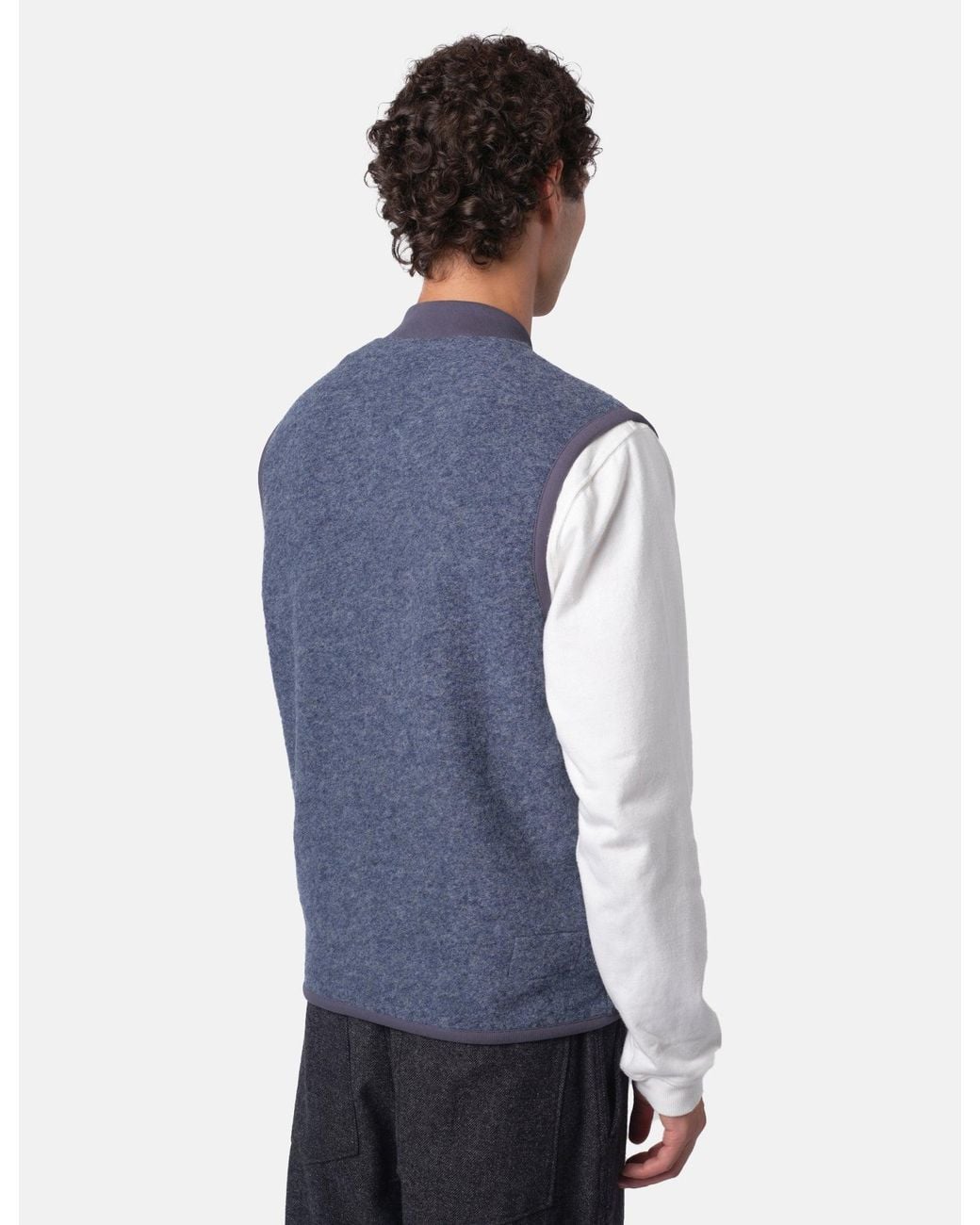 Universal Works Blue Zip Waistcoat (Wool Fleece) for men