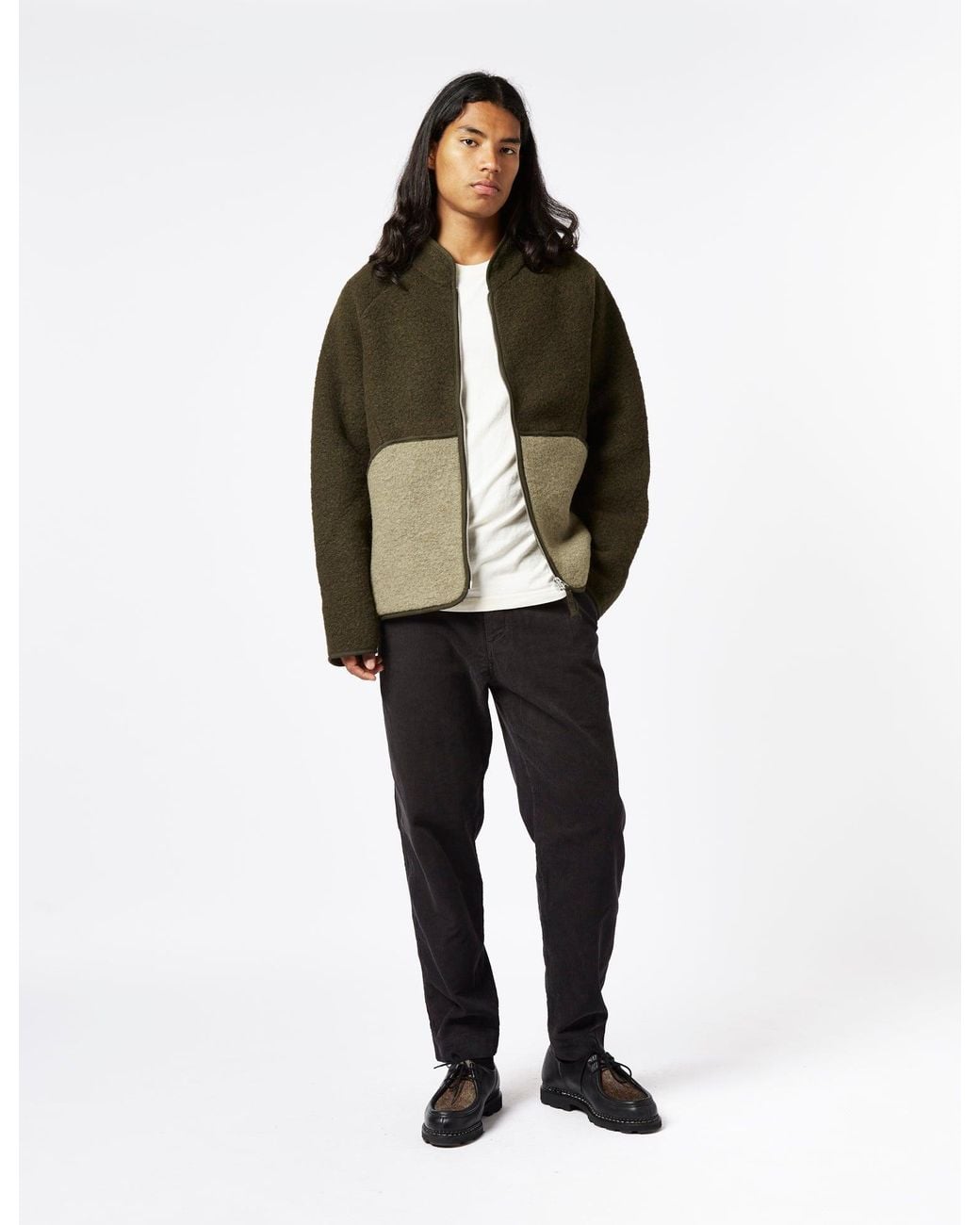 Folk Green Boxy Puzzle Fleece (Wool Mix) for men