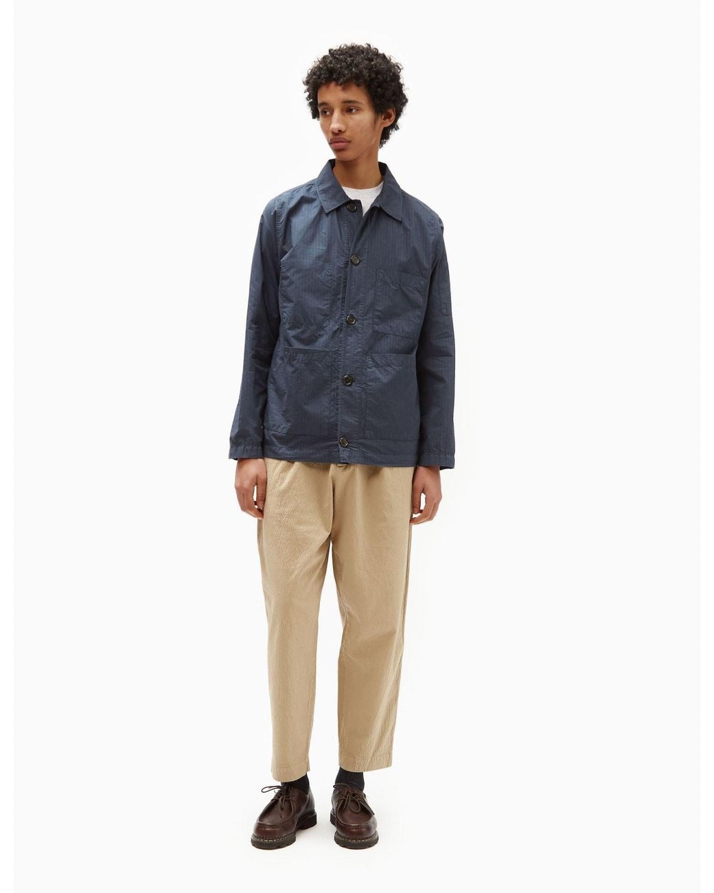 Universal Works Blue Coverall Jacket (Nearly Pinstripe) for men