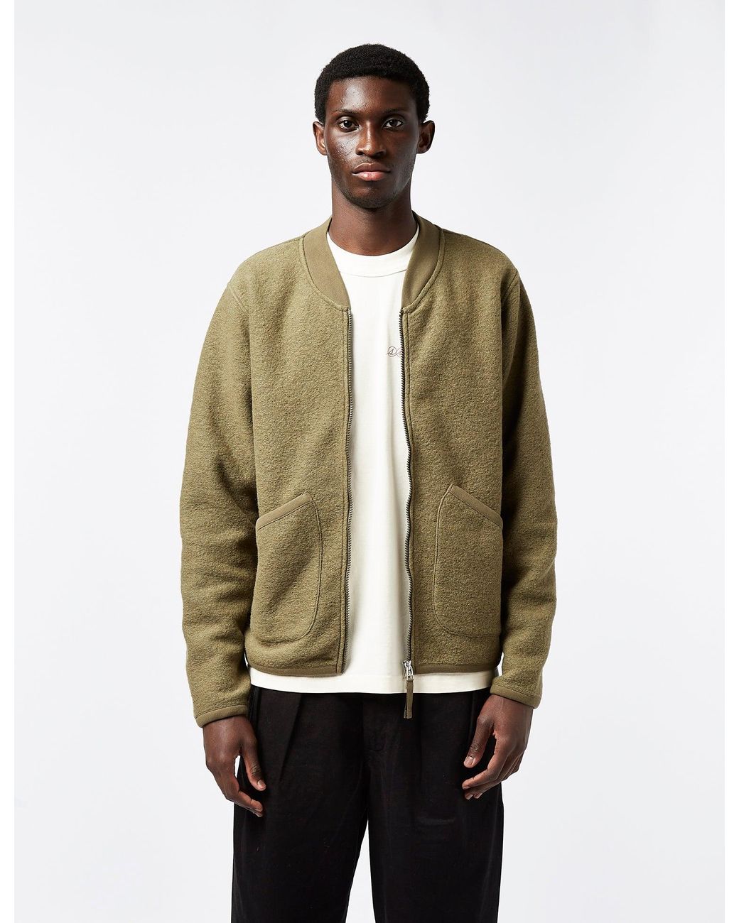 Universal Works Green Zip Bomber (wool) for men