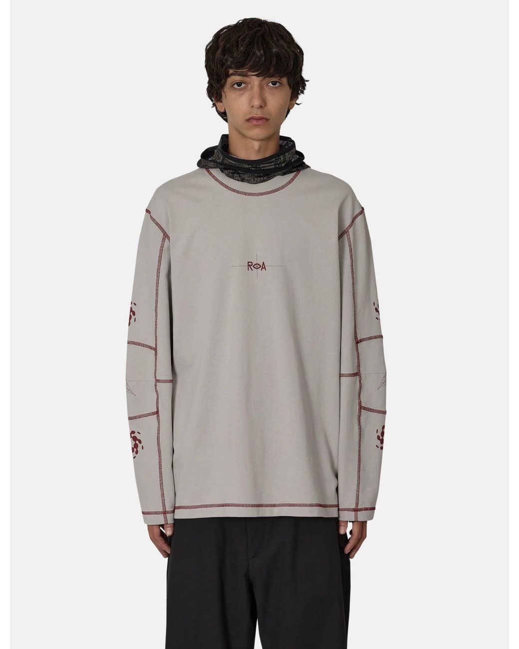 Roa Gray Info Stitch Organic Long Sleeve T-Shirt for men