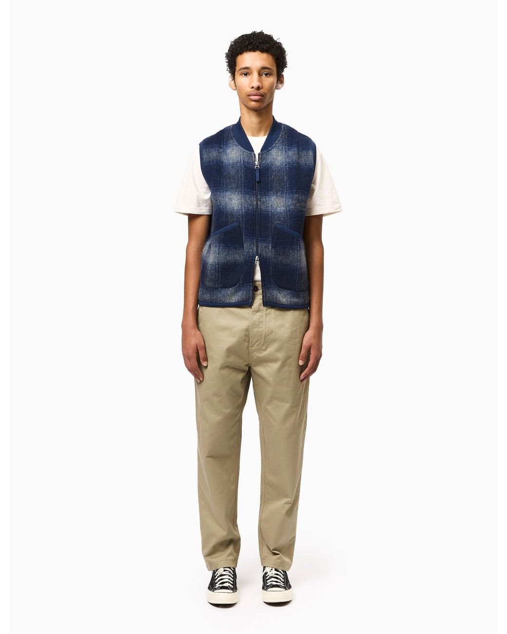 Universal Works Blue Zip Waistcoat (Fresco Fleece) for men