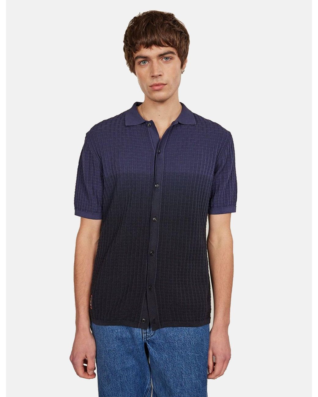 Percival Blue Dip Dab Knitted Shirt (Organic Cotton) for men