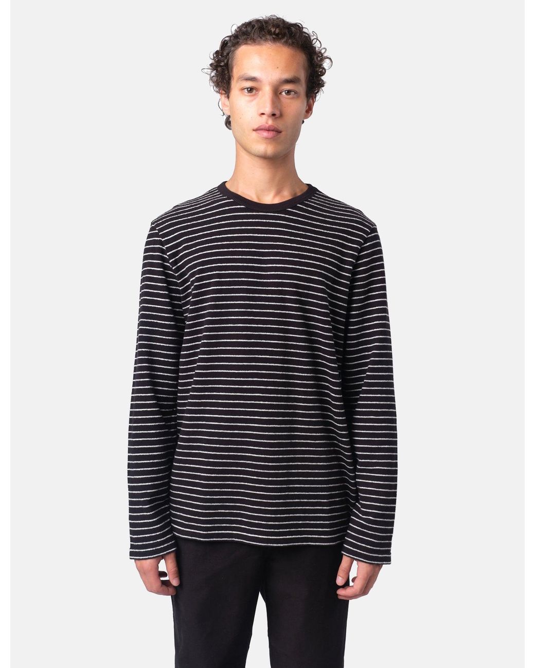 Folk Blue Textured Stripe Long Sleeve T-Shirt for men