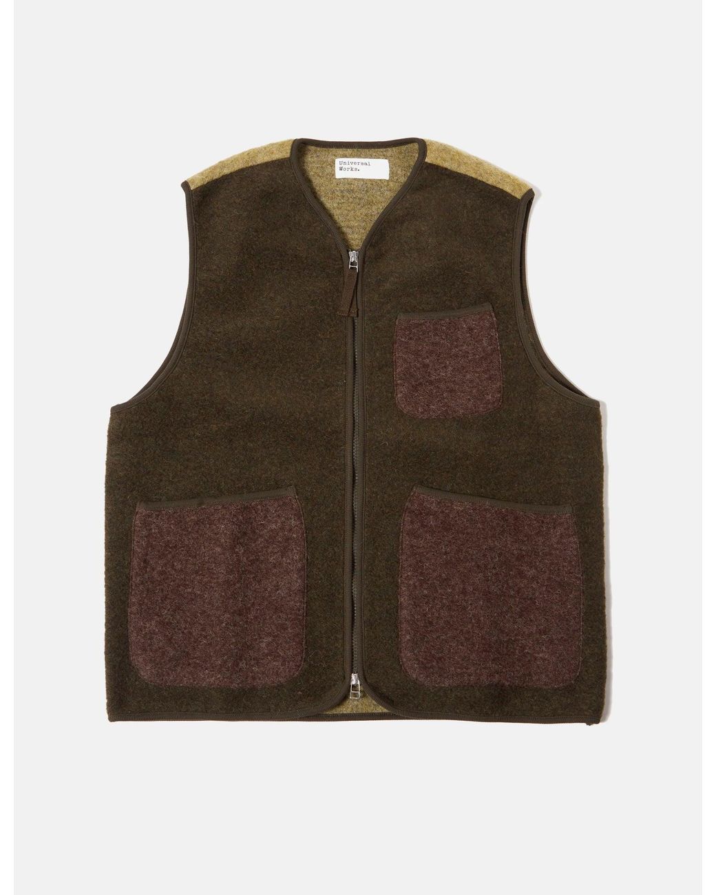 Universal Works Green Mixed Zip Gilet for men
