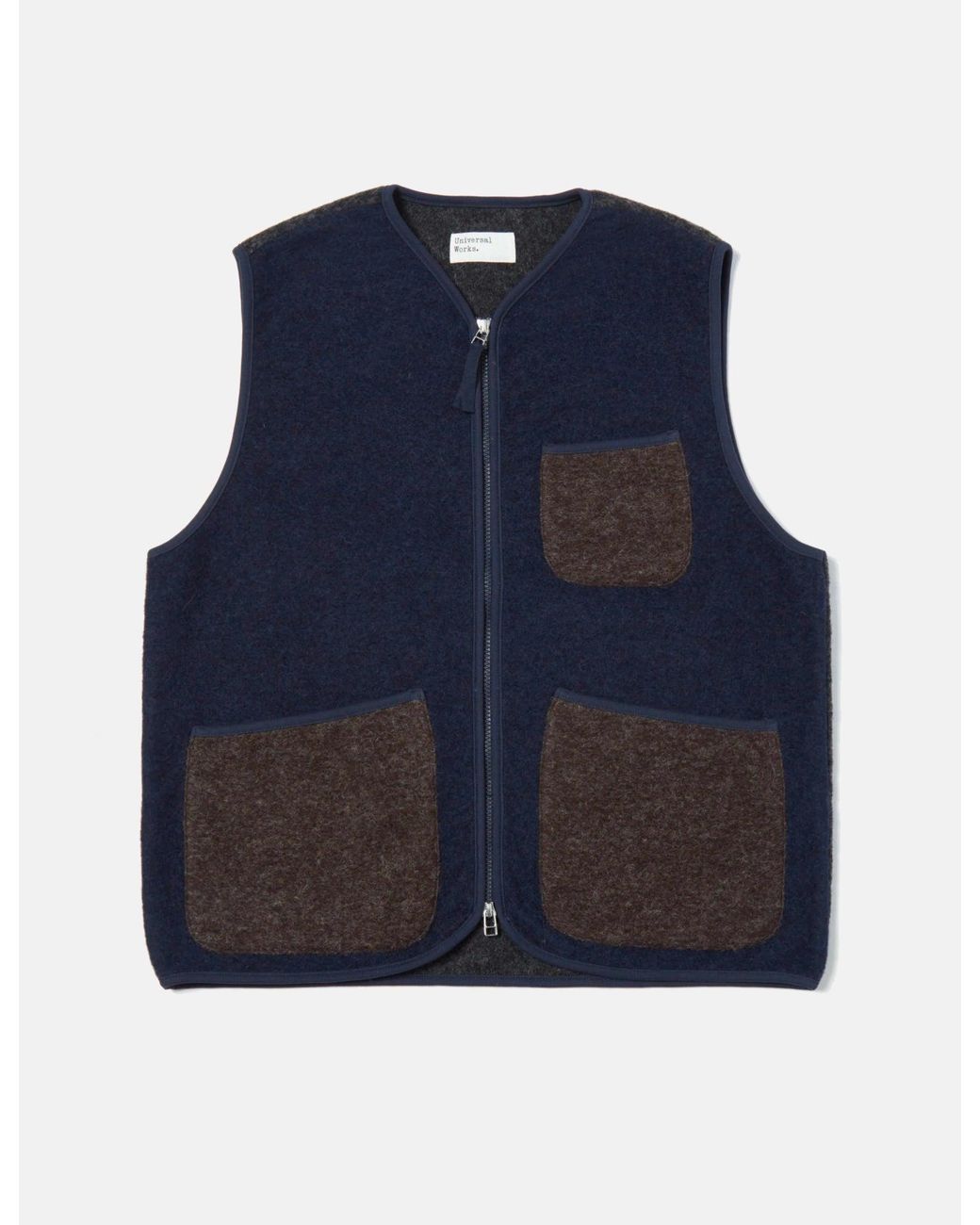 Universal Works Blue Mixed Zip Gilet for men