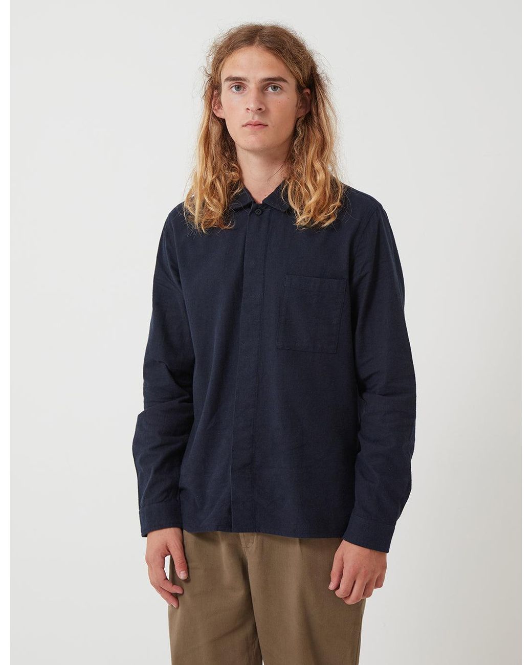 Folk Blue Folk Patch Shirt (Flannel Cotton) for men