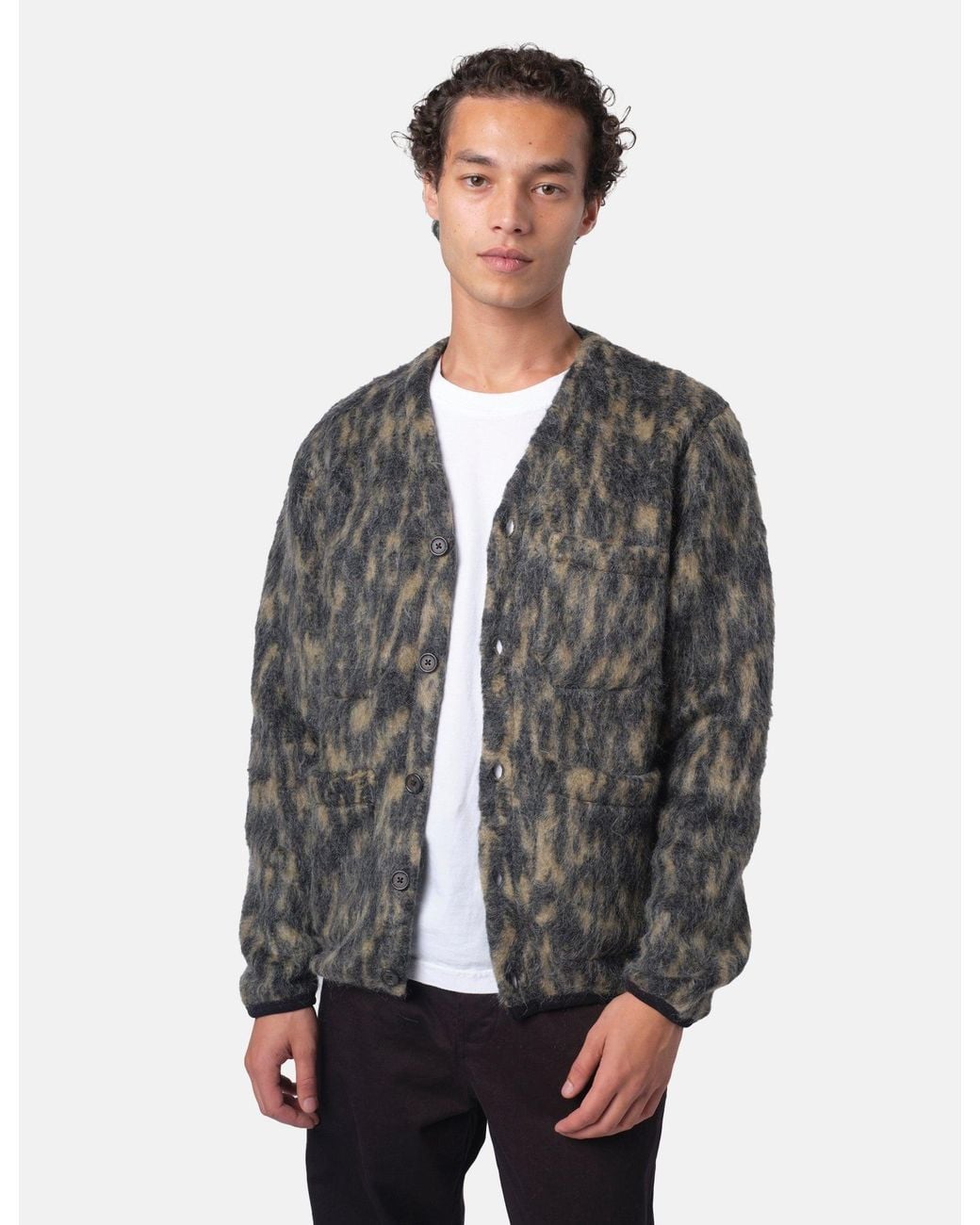 Universal Works Gray Cardigan (Dolce Fleece) for men