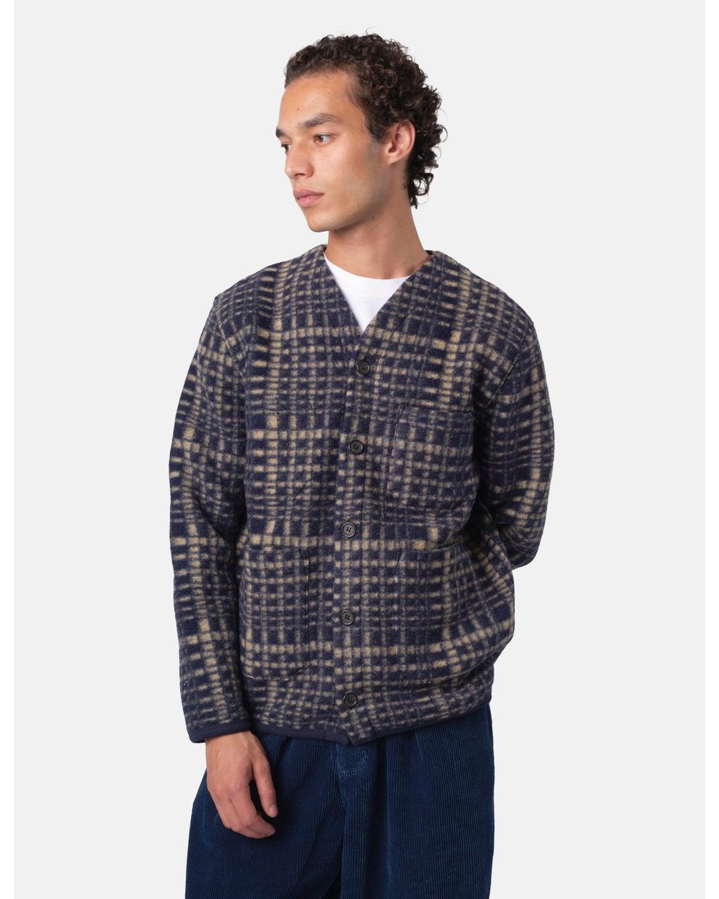 Universal Works Blue Cardigan (Telepass Fleece) for men