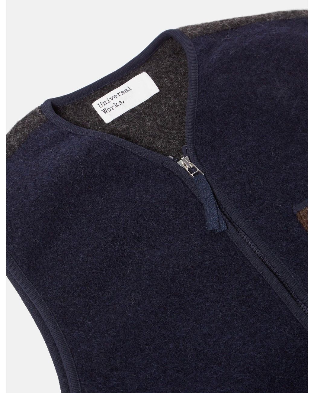 Universal Works Blue Mixed Zip Gilet for men
