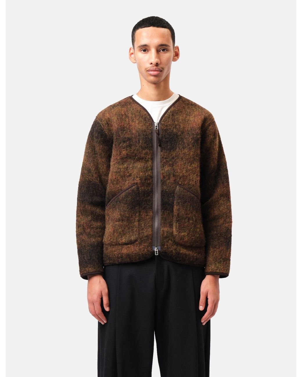 Universal Works Brown Zip Liner Jacket (Alps Fleece) for men