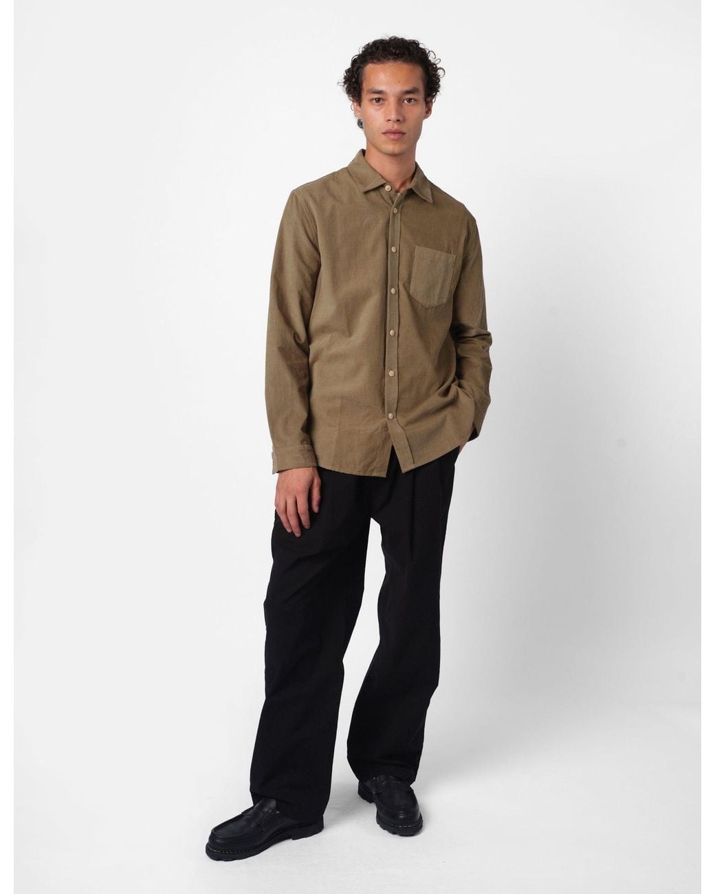 Folk Brown Direction Baby Cord Shirt for men