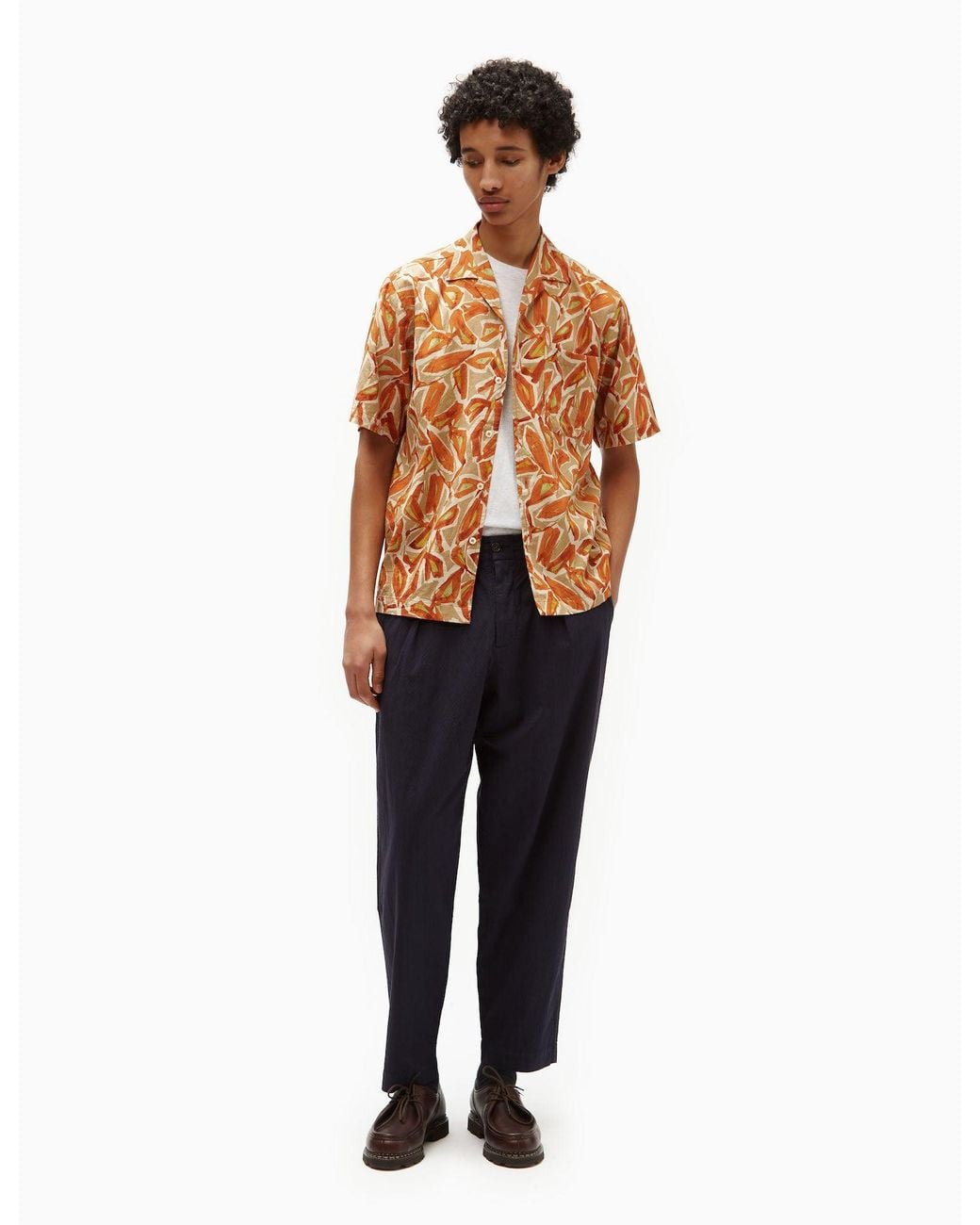 Universal Works Orange Minari Shirt Artist (Linen/Cotton) for men