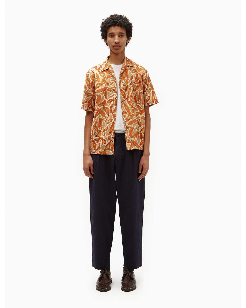 Universal Works Orange Minari Shirt Artist (Linen/Cotton) for men