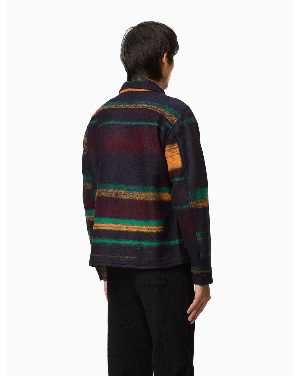 Percival Blue Lacquer Stripe Blanket Overshirt (Wool) for men