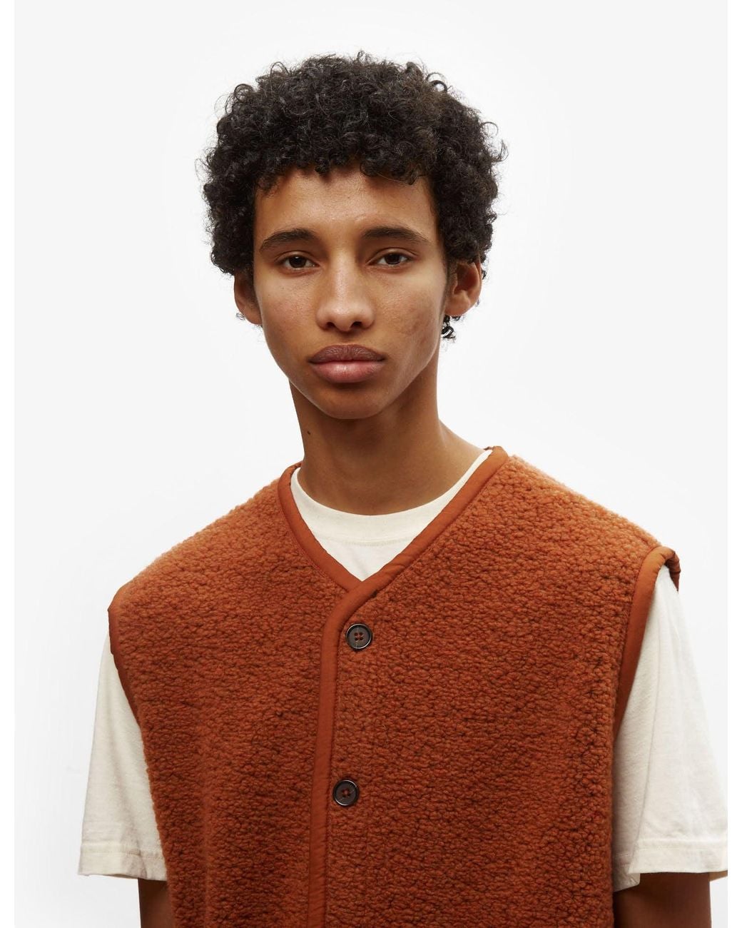 Universal Works Red Lancaster Gilet (Alvar Fleece) for men
