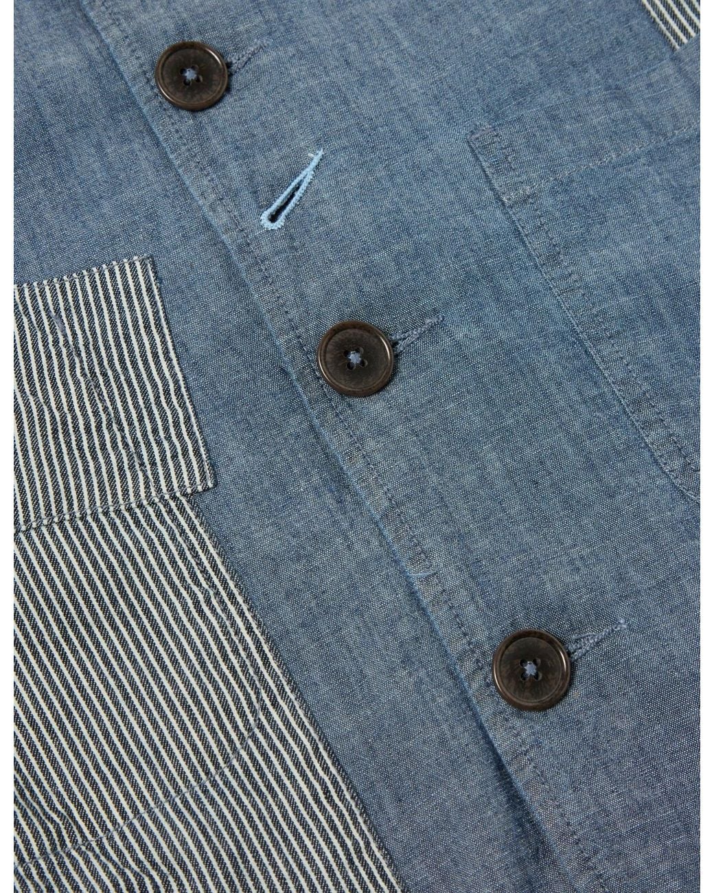 Universal Works Blue Patched Bakers Jacket (Chambray/Hickory) for men