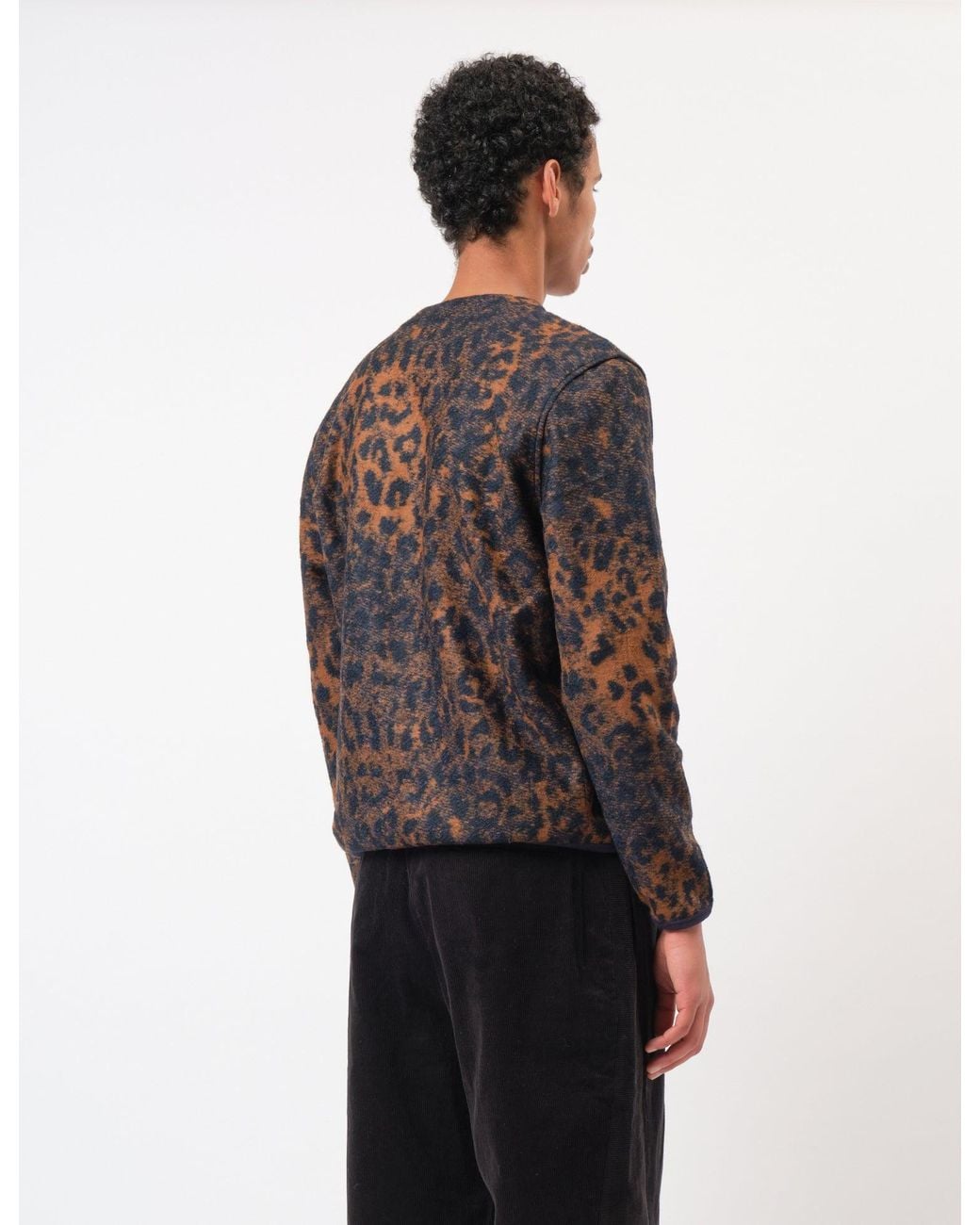 Universal Works Gray Cardigan (Night Leopard) for men