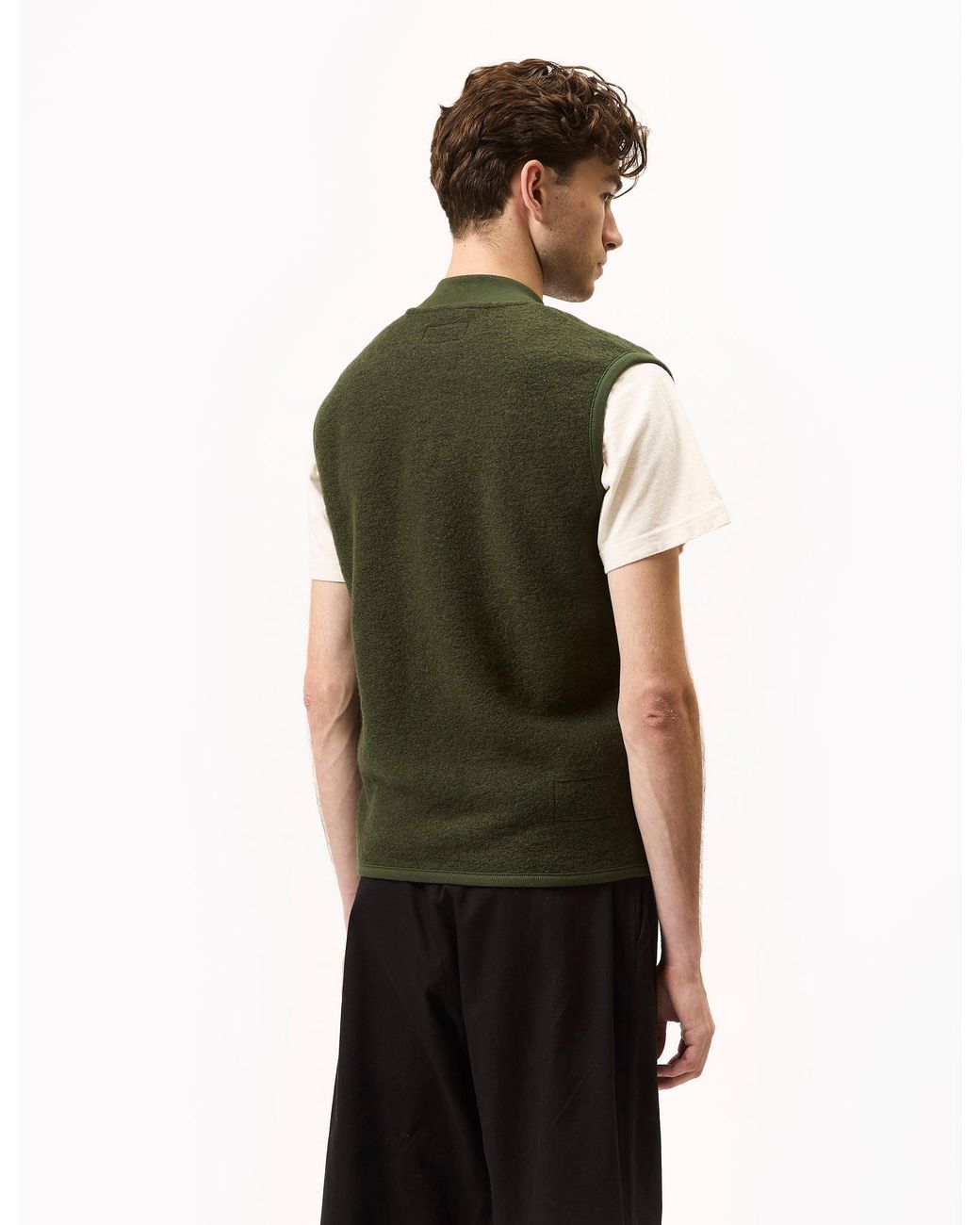 Universal Works Green Zip Waistcoat (Wool Fleece) for men