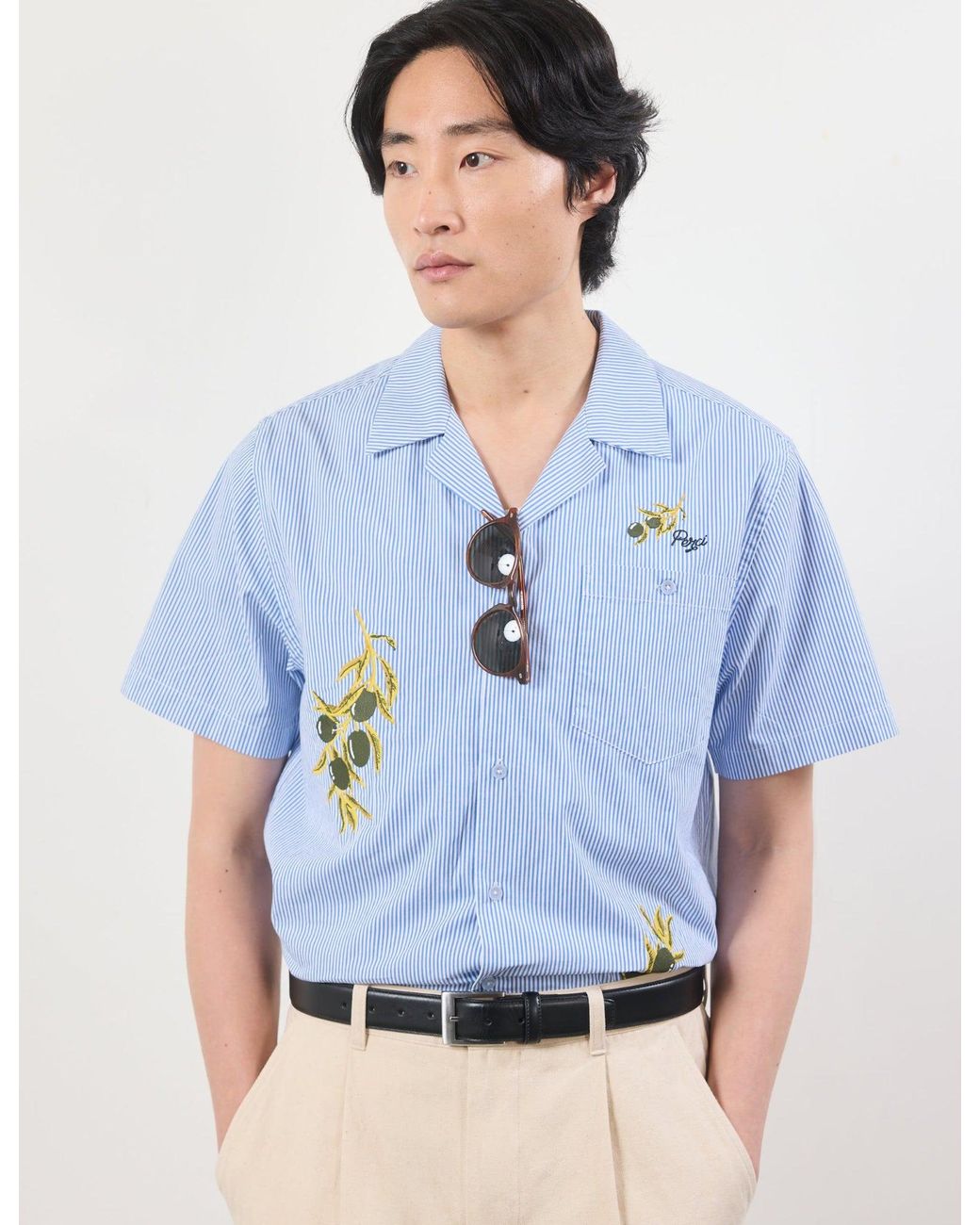 Percival Blue Capri Cuban Shirt Cotton for men