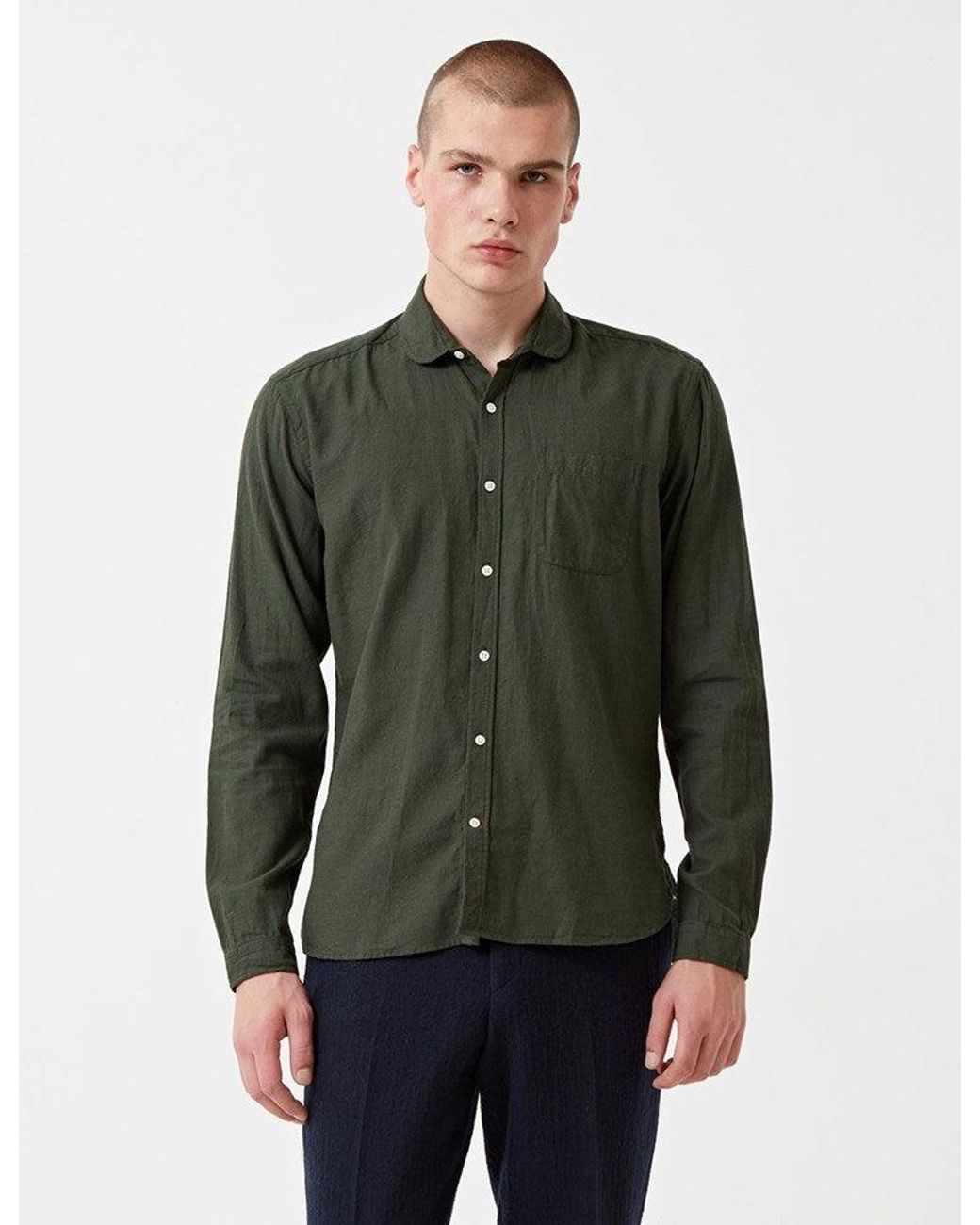 Oliver Spencer Green Eton Collar Shirt for men