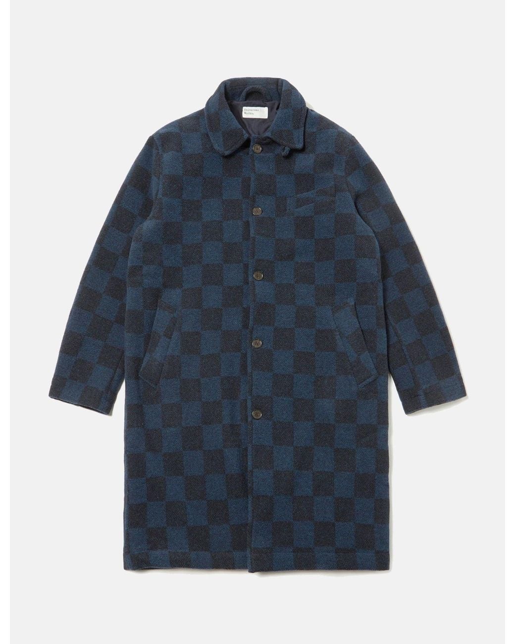 Universal Works Blue Overcoat (Merino Lambswool) for men