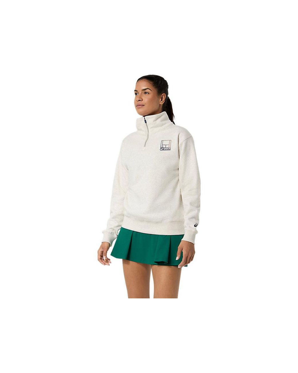 Asics White Court Core Graphic Half Zip Sweatshirt
