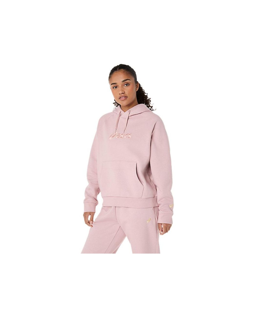 Asics Pink Logo Fleece Pullover Hoodie