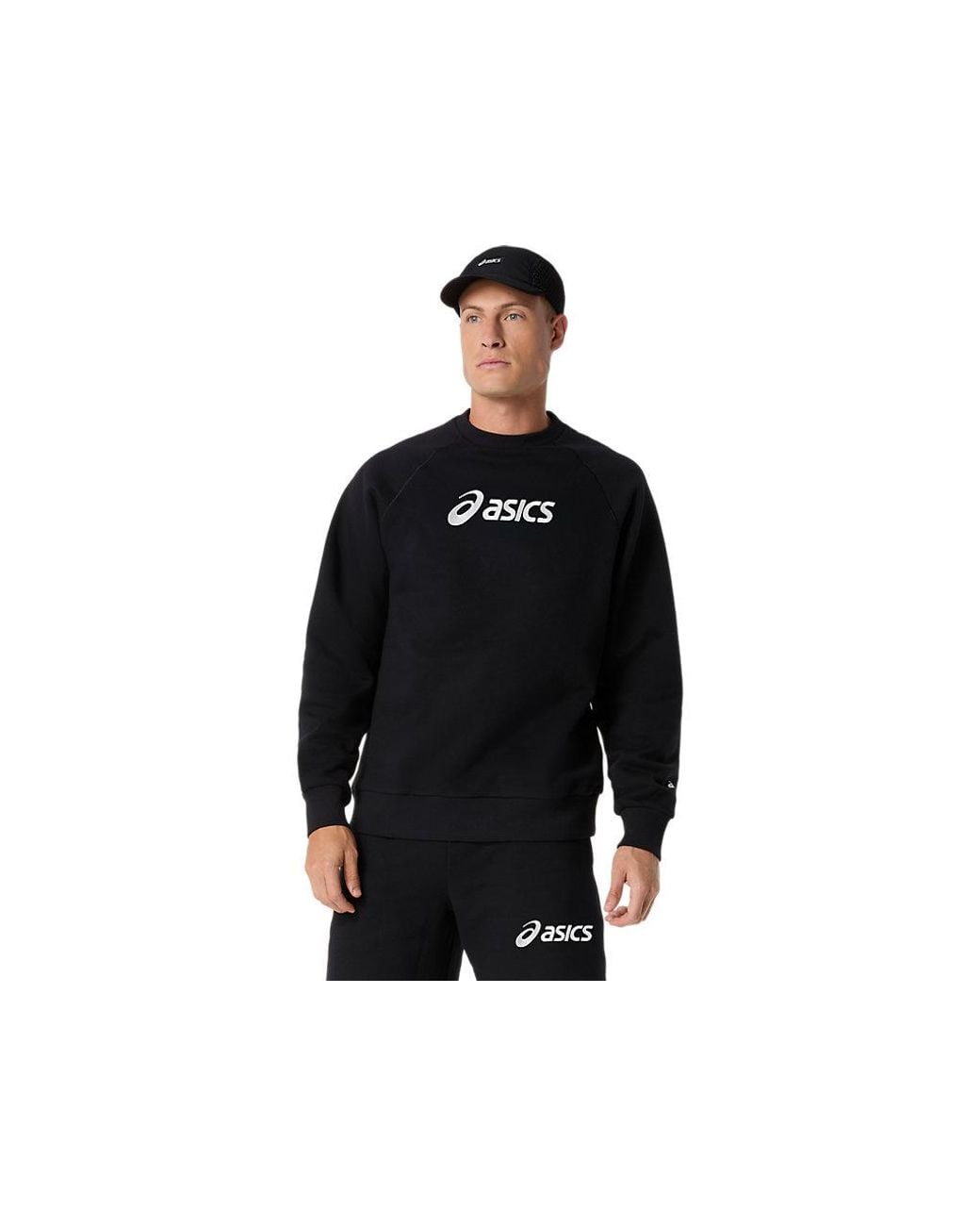Asics Black Logo Fleece Crew-Neck Top for men