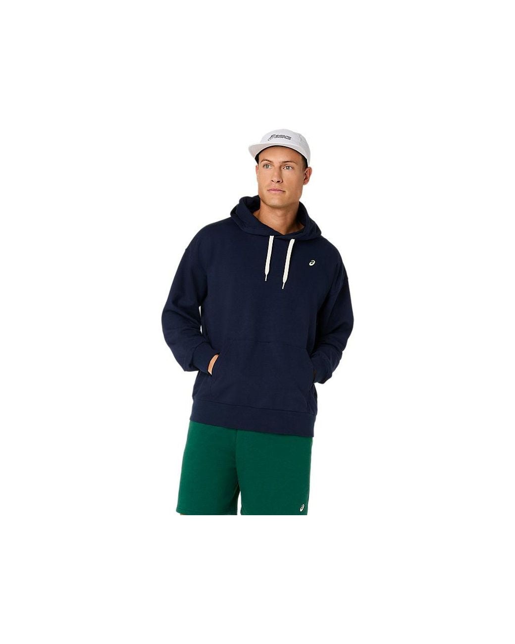 Asics Blue French Terry Relaxed Pullover Hoodie for men