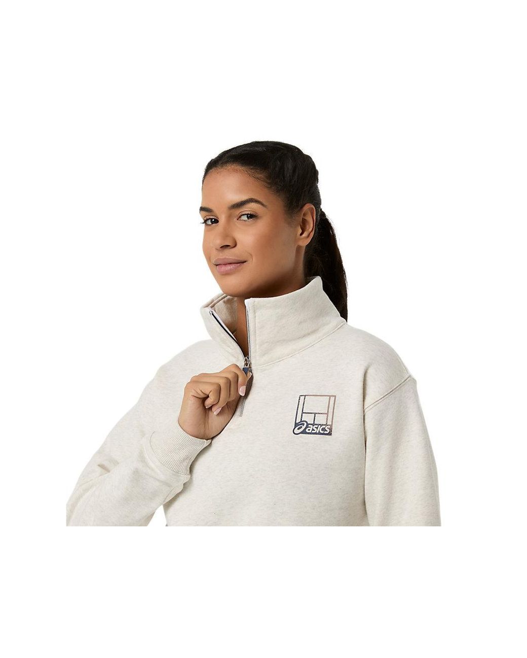Asics White Court Core Graphic Half Zip Sweatshirt
