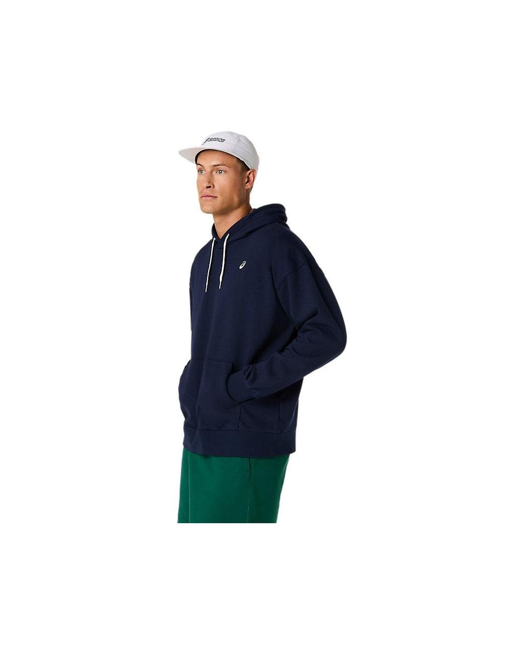 Asics Blue French Terry Relaxed Pullover Hoodie for men