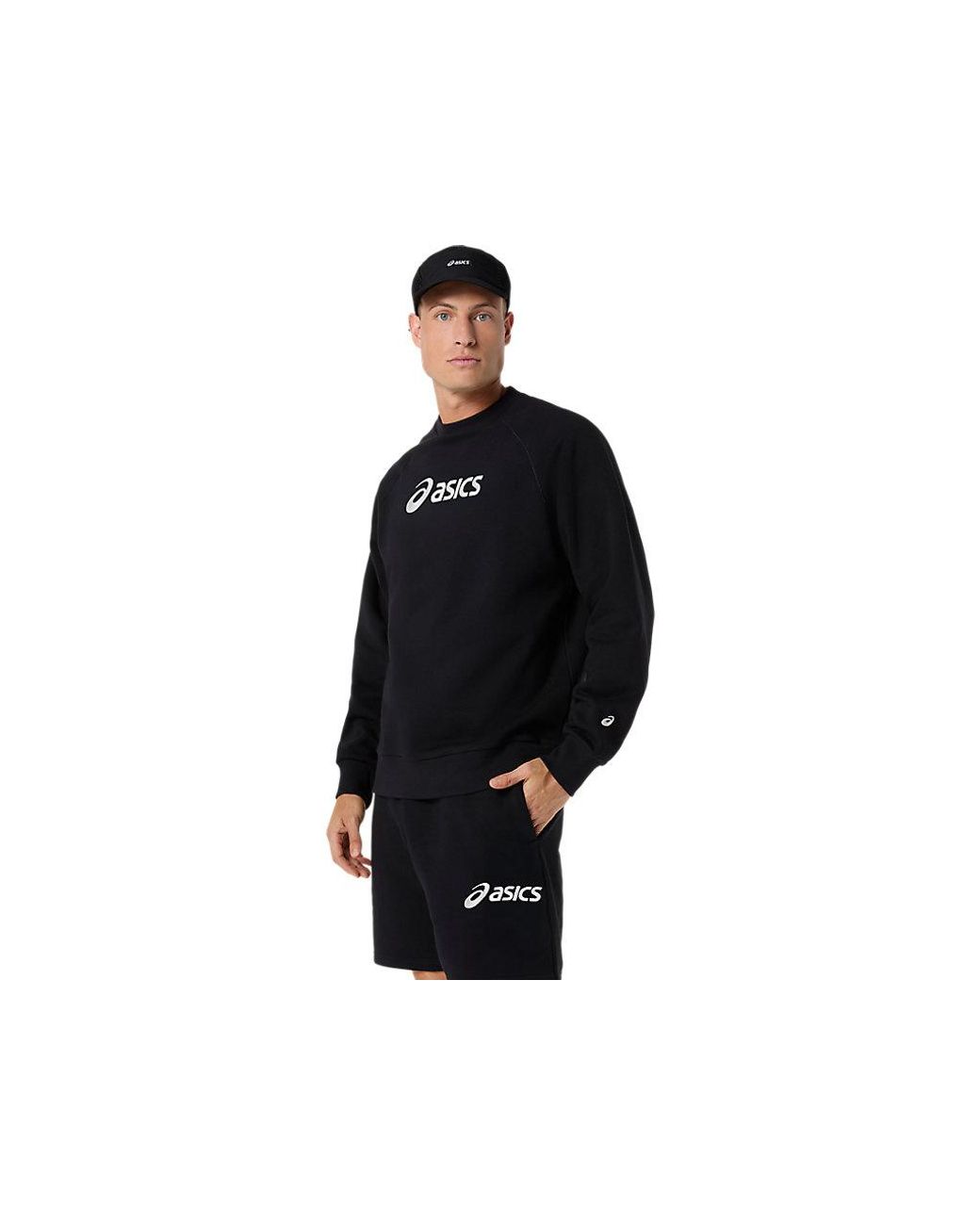 Asics Black Logo Fleece Crew-Neck Top for men