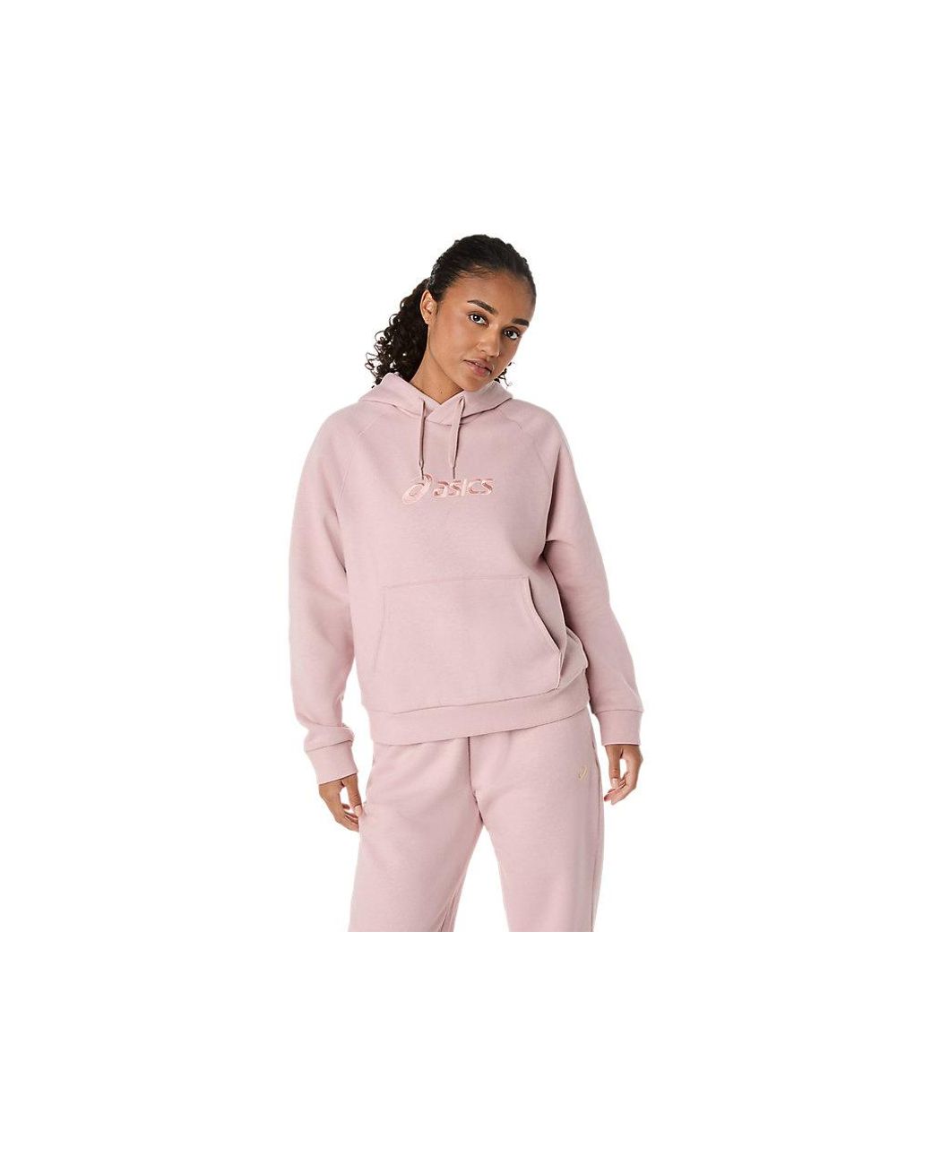Asics Pink Logo Fleece Pullover Hoodie