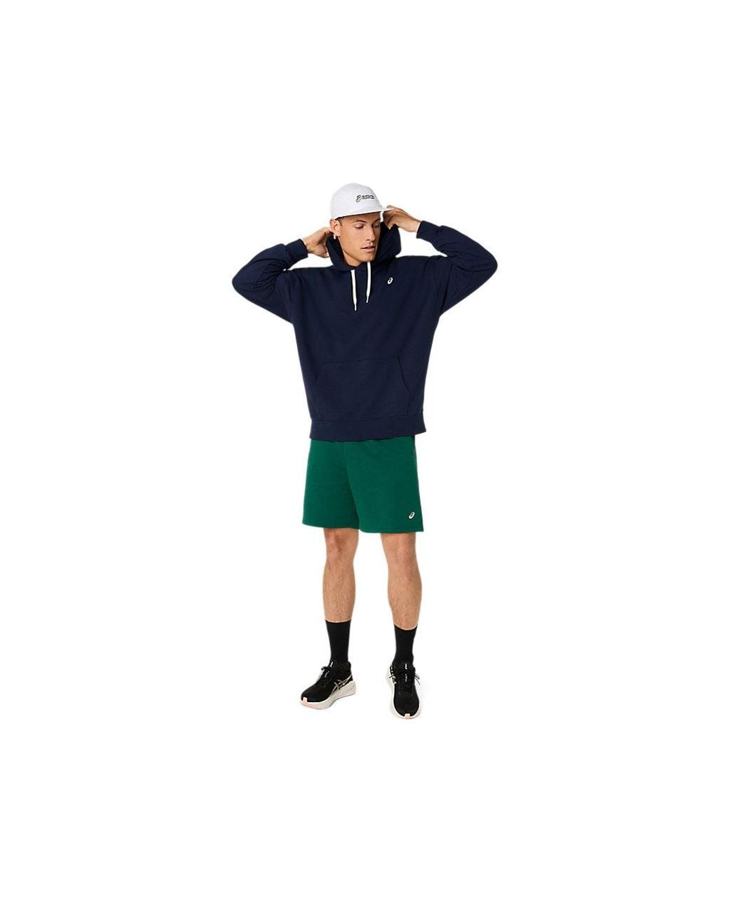 Asics Blue French Terry Relaxed Pullover Hoodie for men
