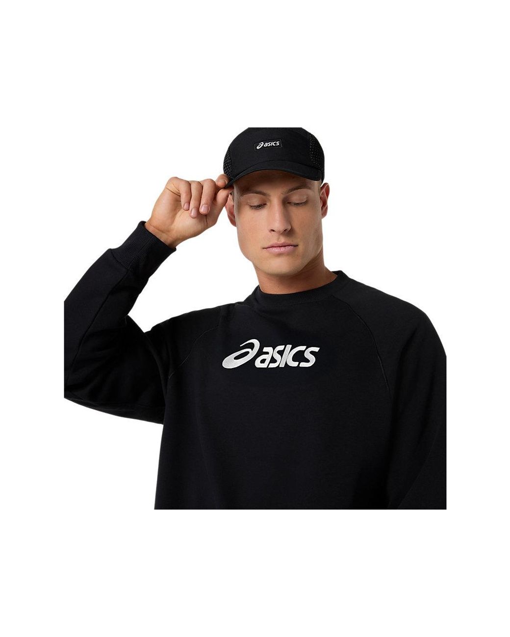 Asics Black Logo Fleece Crew-Neck Top for men