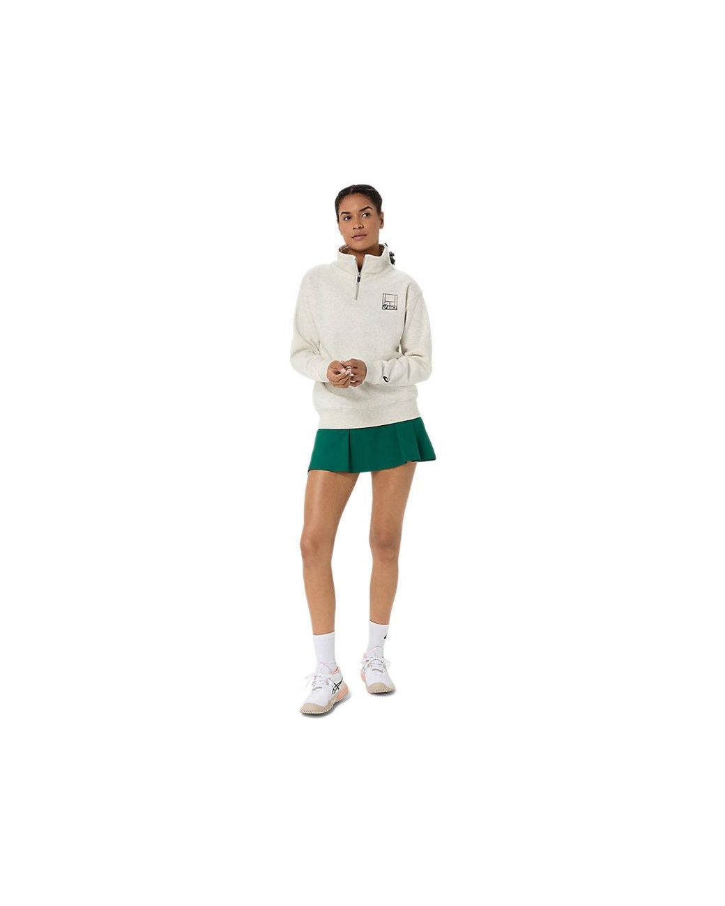 Asics White Court Core Graphic Half Zip Sweatshirt