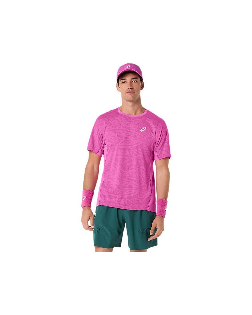 Asics Pink Match Jacquard Ss Top for men