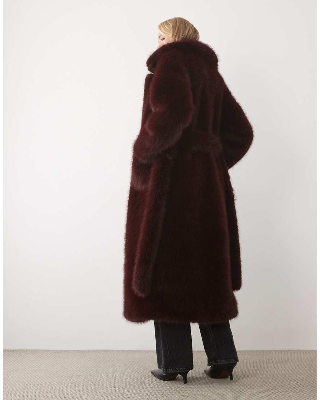 4th & Reckless Red Faux Fur Oversized Belted Maxi Coat