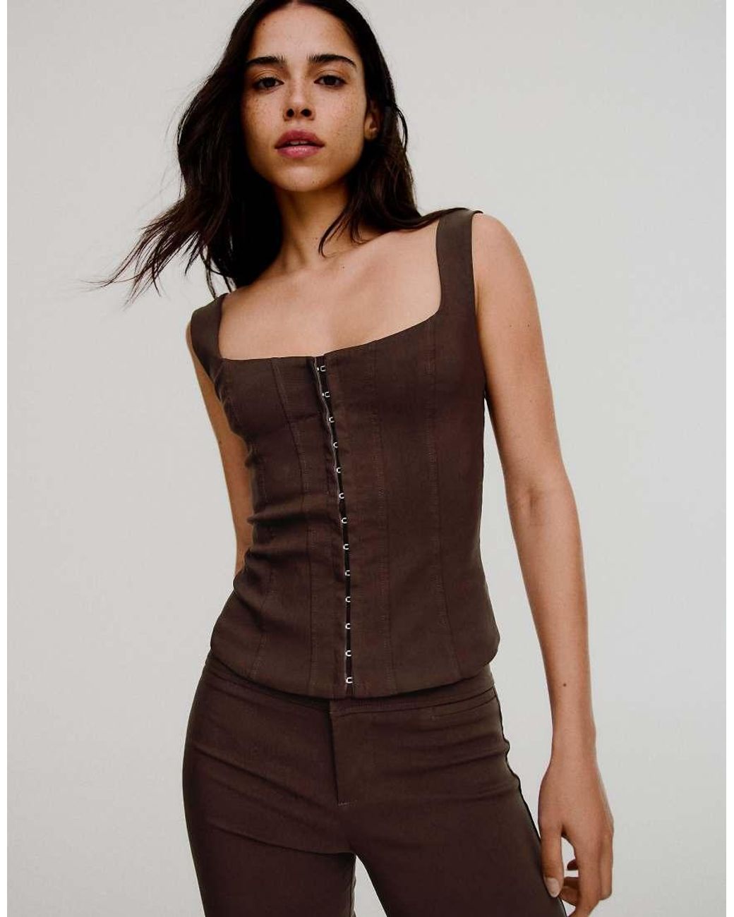 Bershka Brown Bengaline Strappy Top