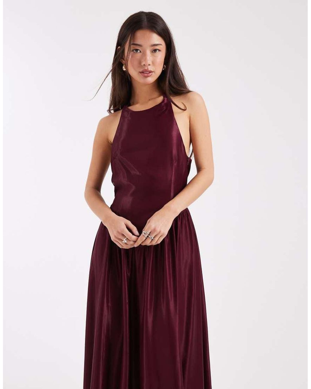 ASOS Purple Satin Slash Neck Seam Detail Maxi Dress