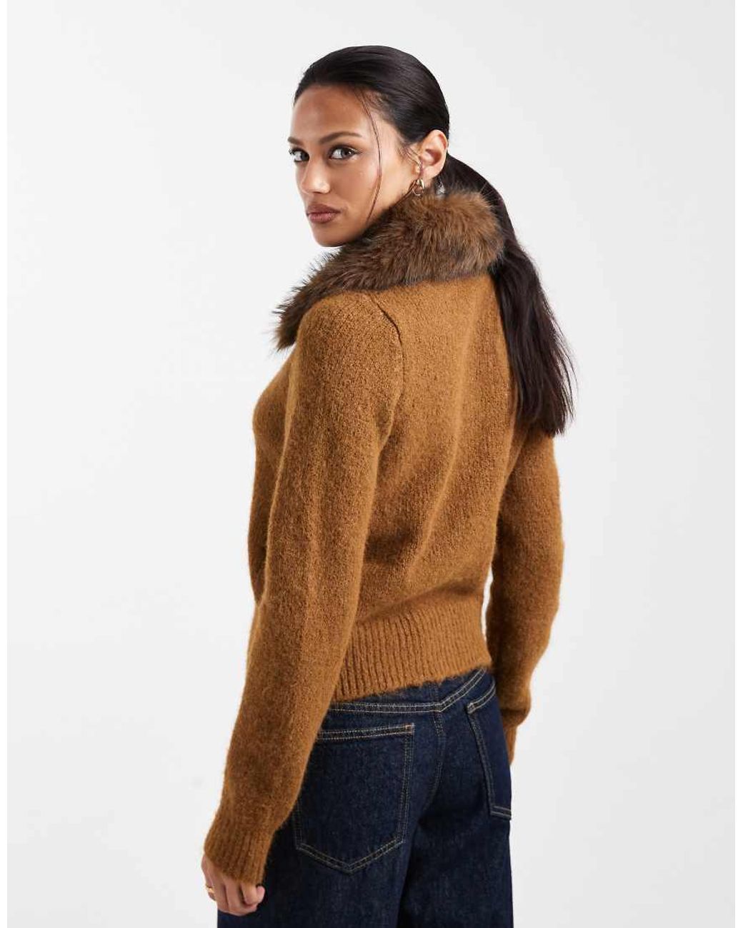 New Look Blue Faux Fur Collar Cardigan