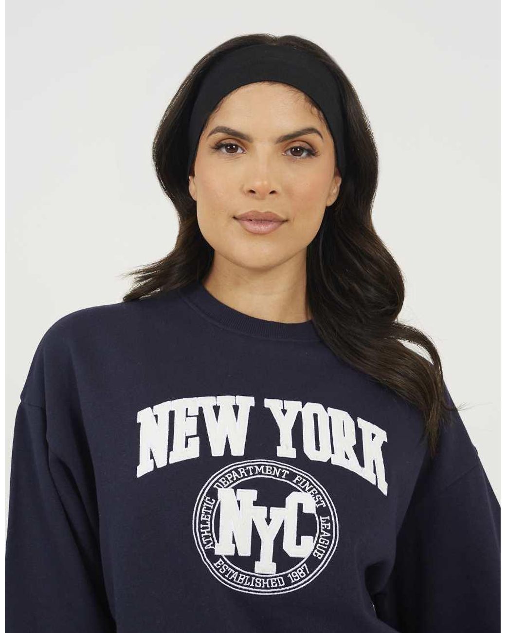 Brave Soul Blue Crew Neck Embroidered Sweatshirt