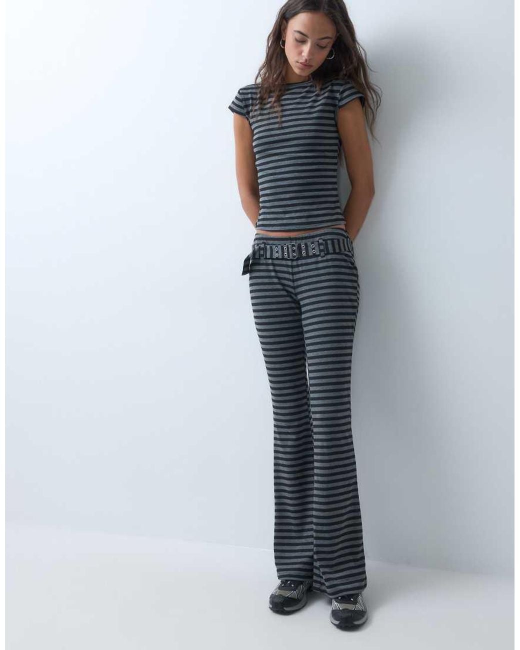 The Ragged Priest Blue Low Rise Jersey Flare Trouser